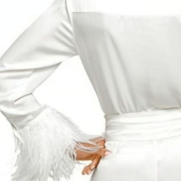 Zara | White Button Down Feather Cuff Blouse - Picture 12 of 13